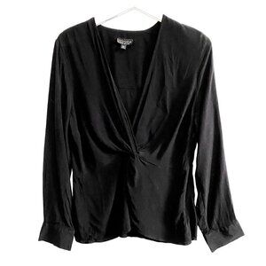 Topshop black faux wrap ruching front blouse size 10